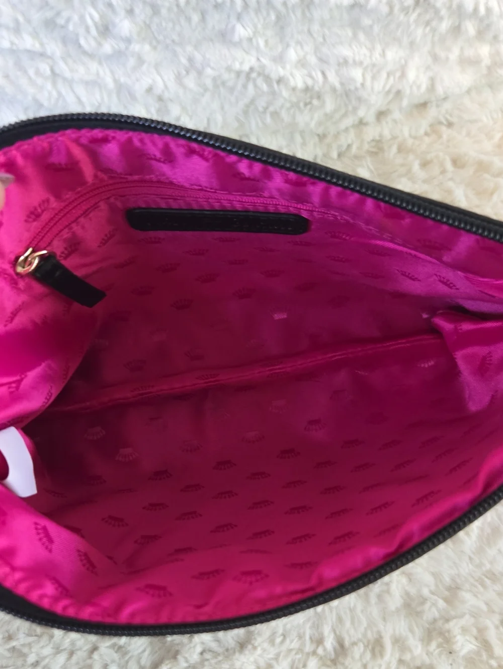 Juicy Couture Black Sequin Logo Wristlet with Purple Accents EUC